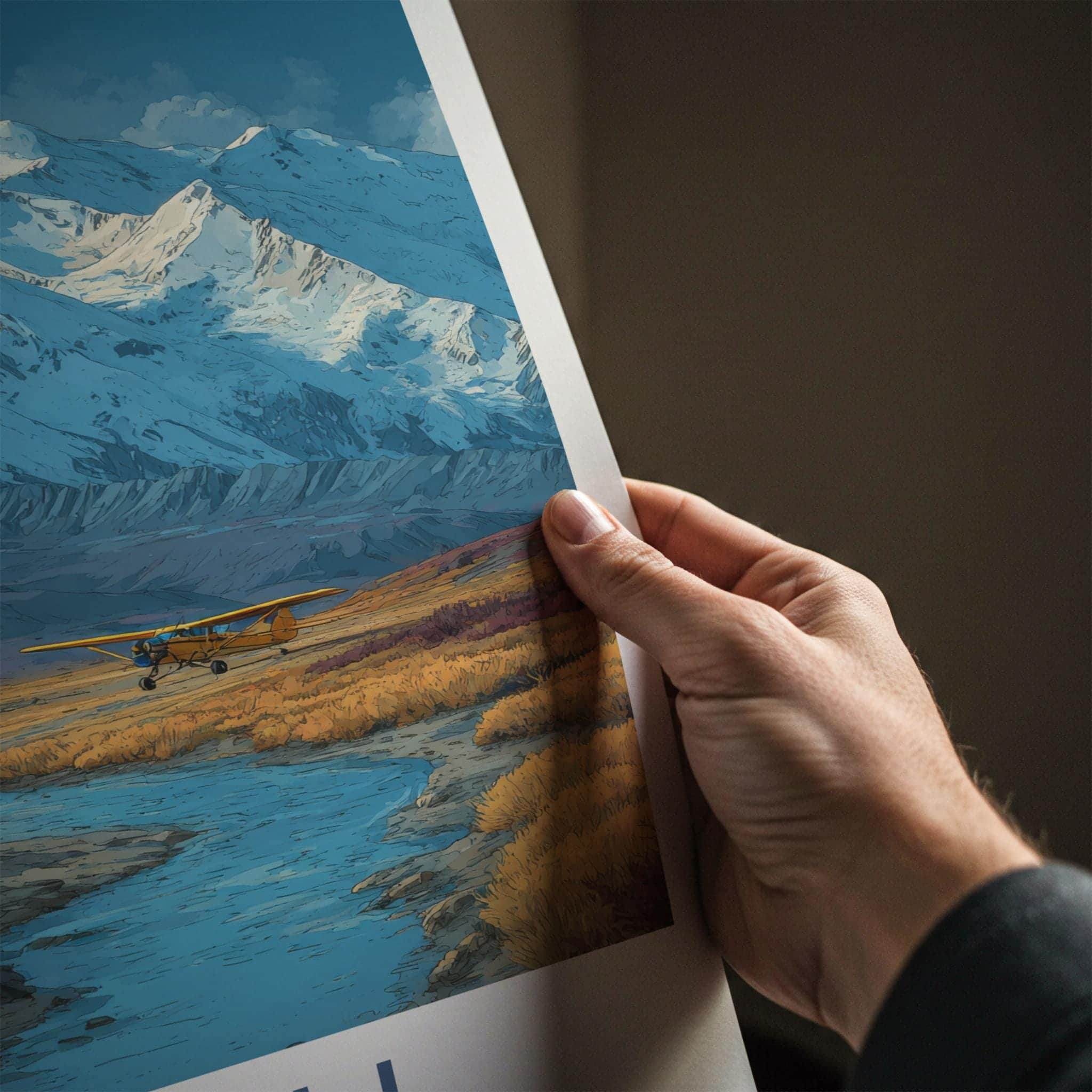 Denali Poster - Alaska Travel Art - Plane River Mountains Home Decor
