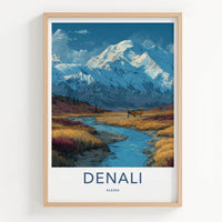 Denali Poster - Alaska Travel Art - Plane River Mountains Home Decor