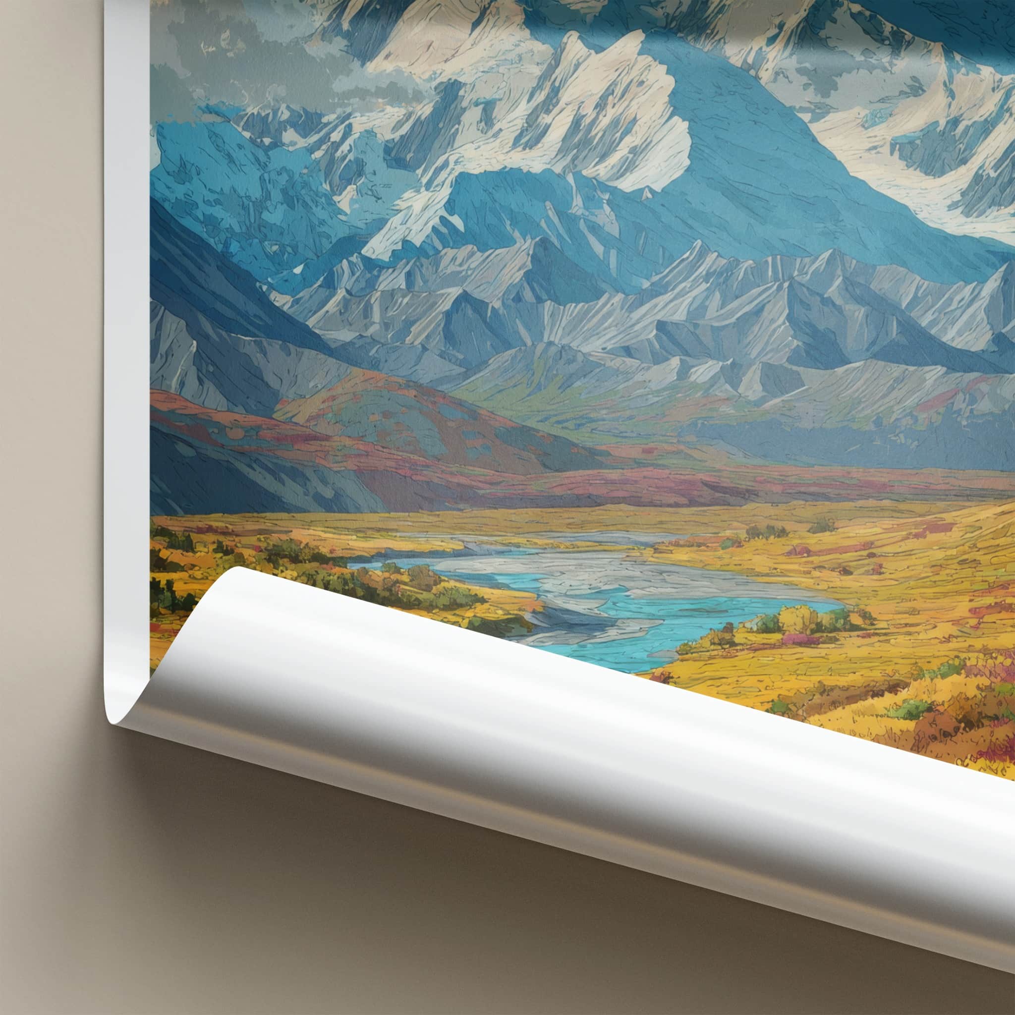 Denali Poster - Alaska Travel Print - Snow Capped Plane Home Decor