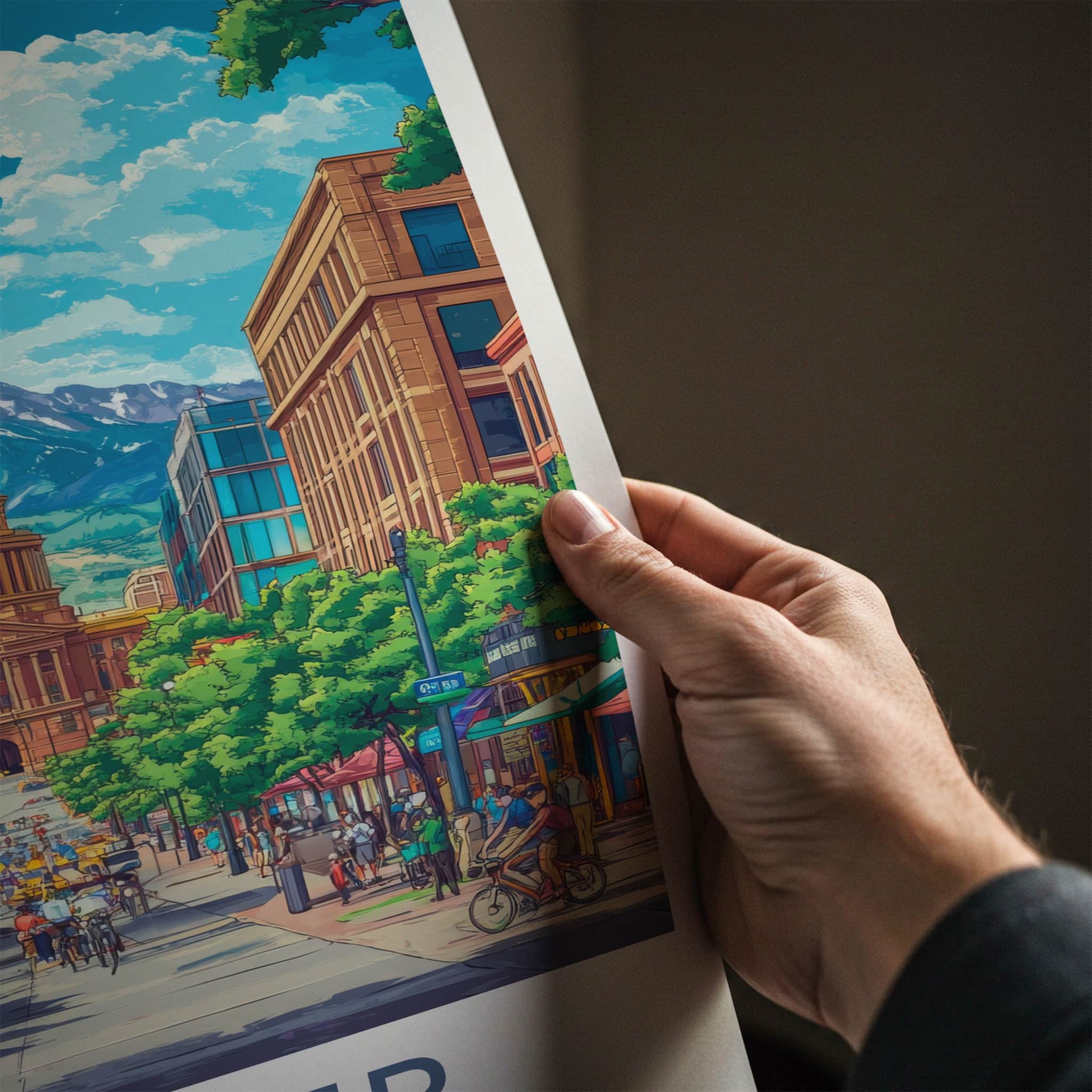 Denver Poster - Colorado Travel Art - Capitol Mountain Street Home Decor