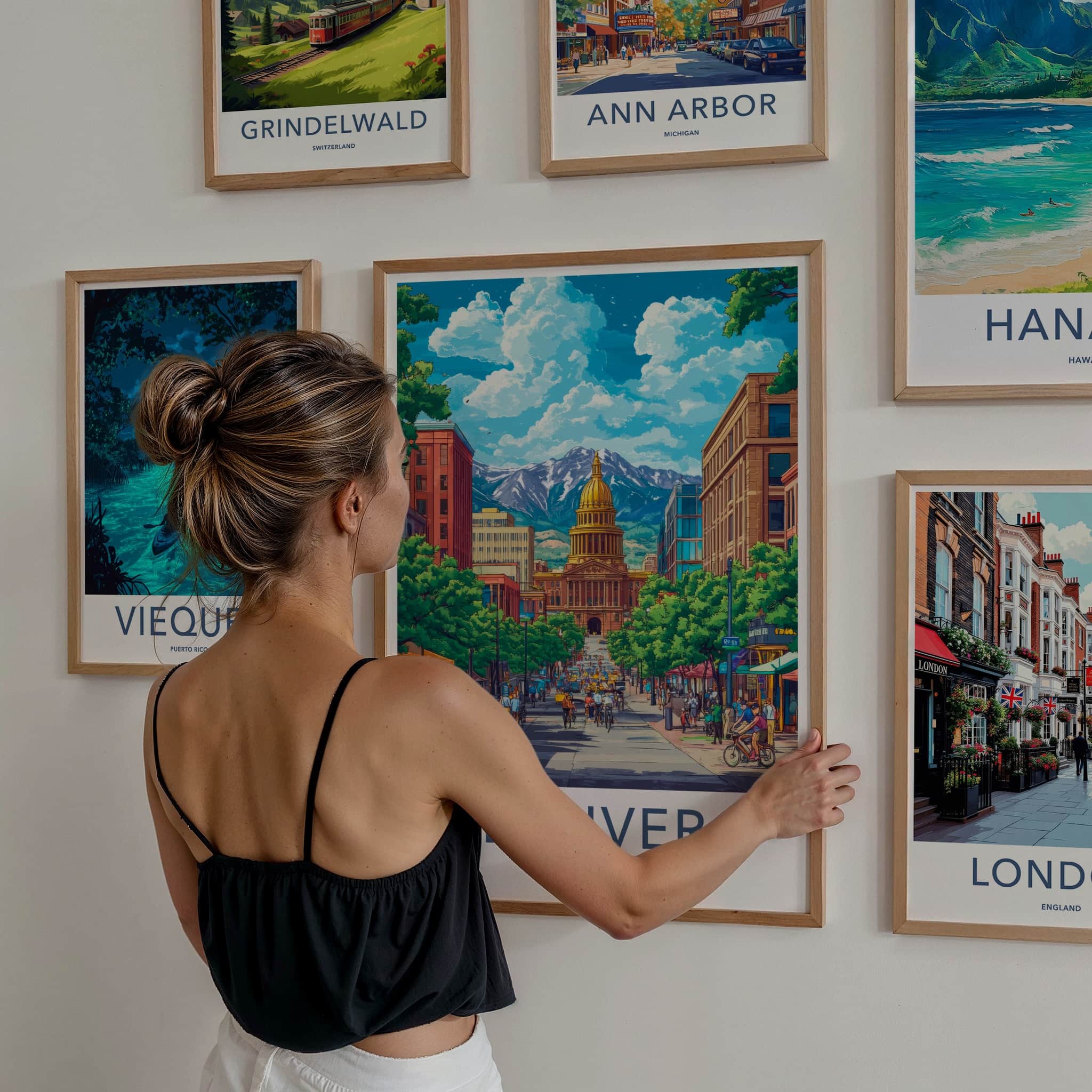 Denver Poster - Colorado Travel Art - Capitol Mountain Street Home Decor