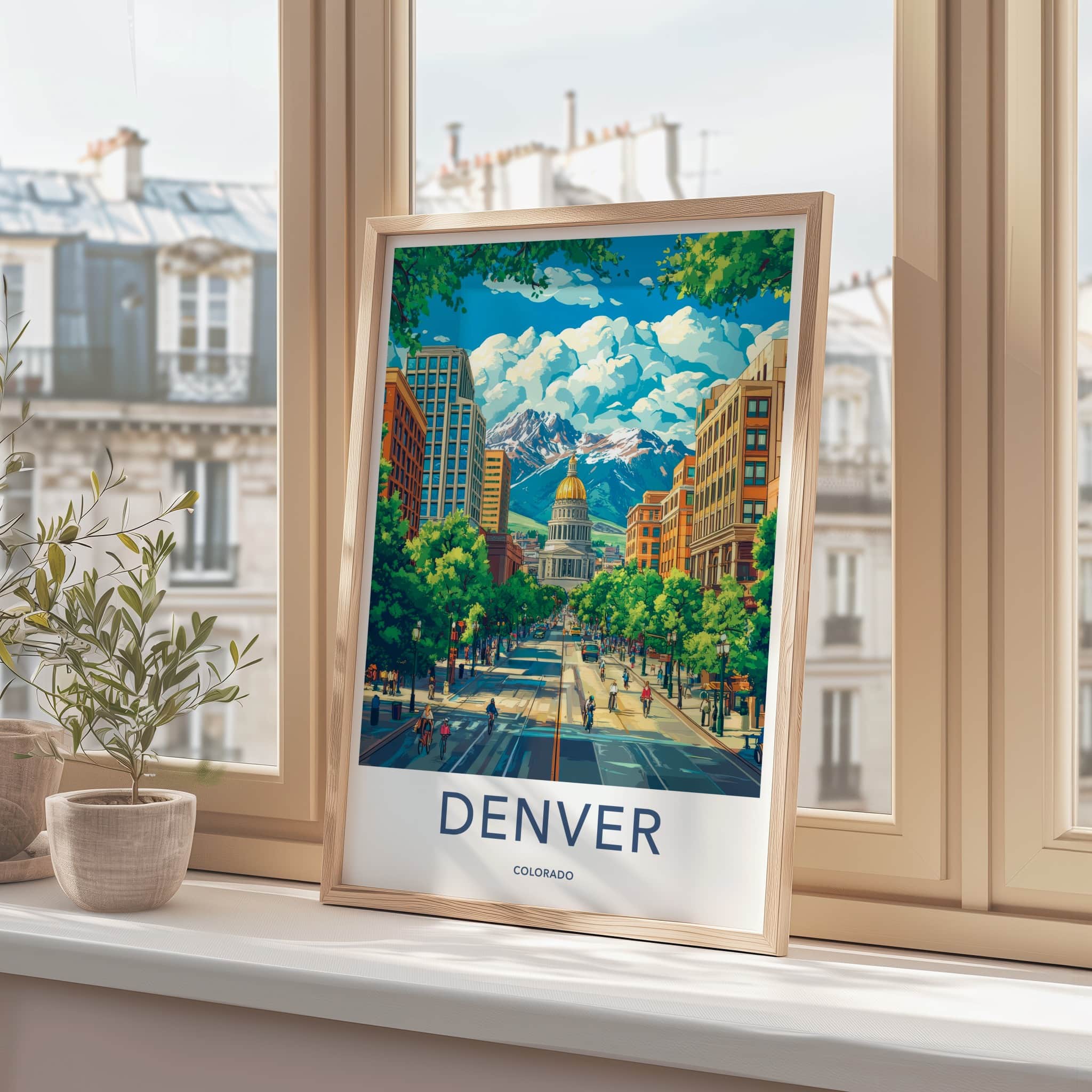 Denver Poster - Colorado Travel Art - City Capitol Mountains Home Decor