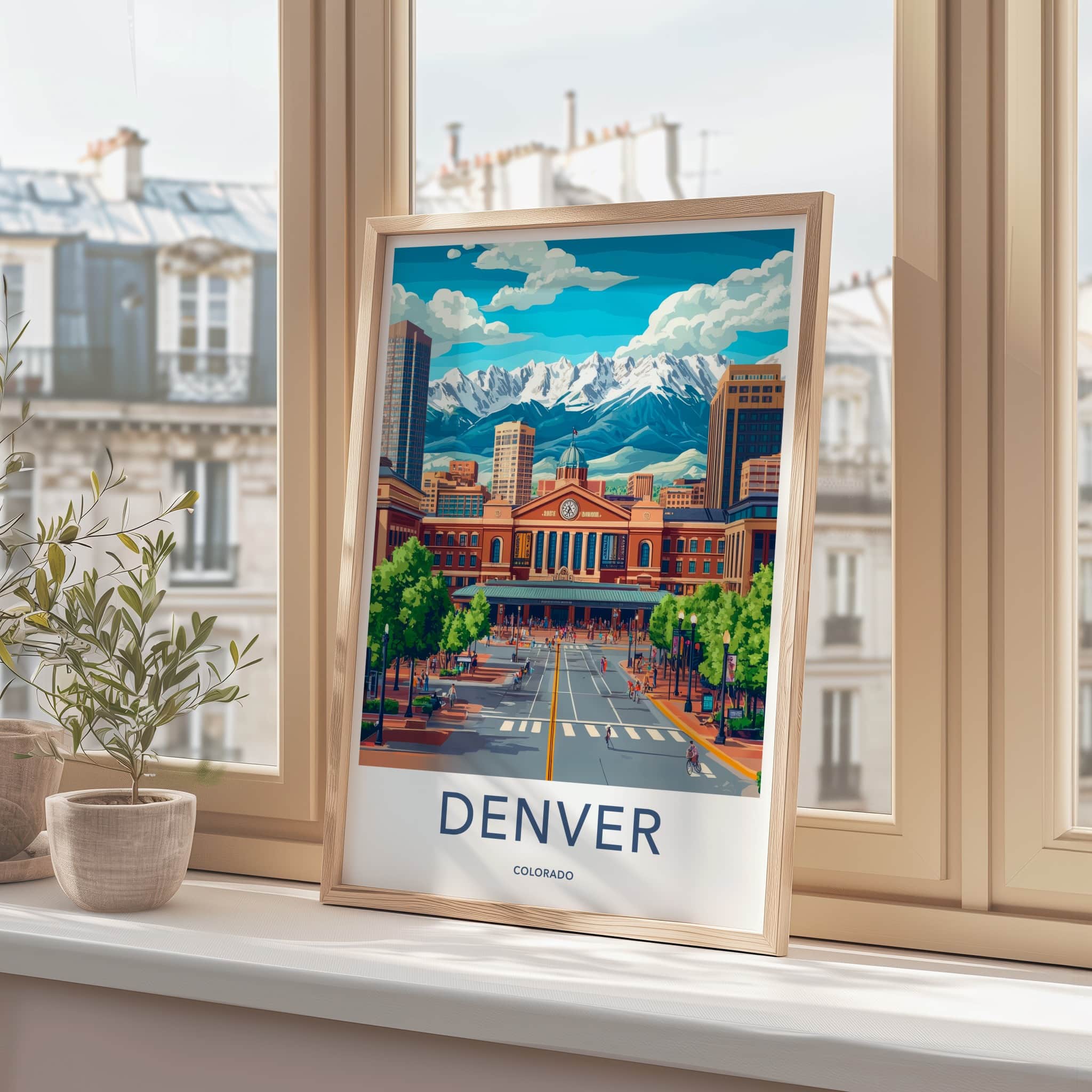 Denver Poster - Colorado Wall Art - Union Station Mountains Home Decor