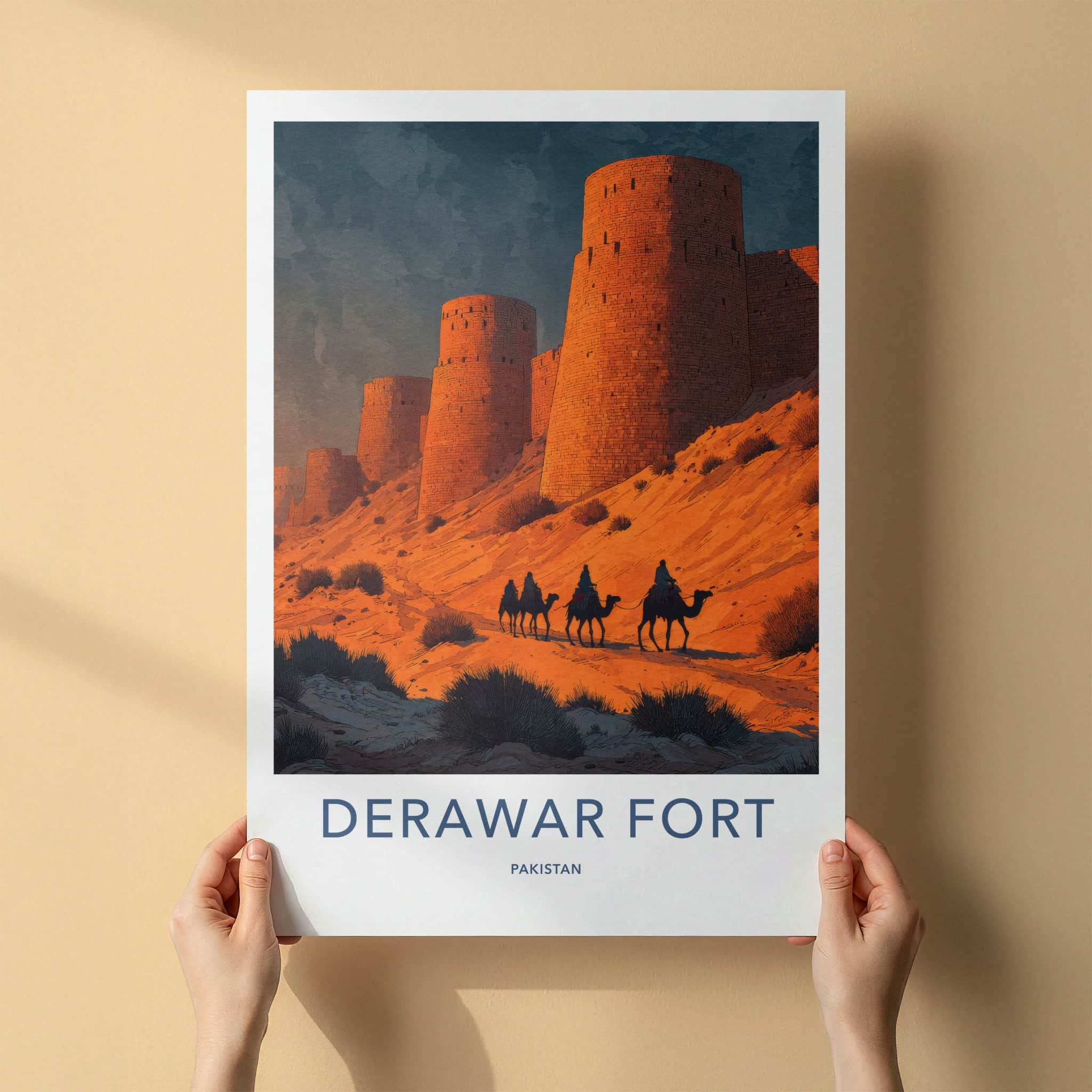 Derawar Fort Poster - Pakistan Desert Camel Riders Home Decor