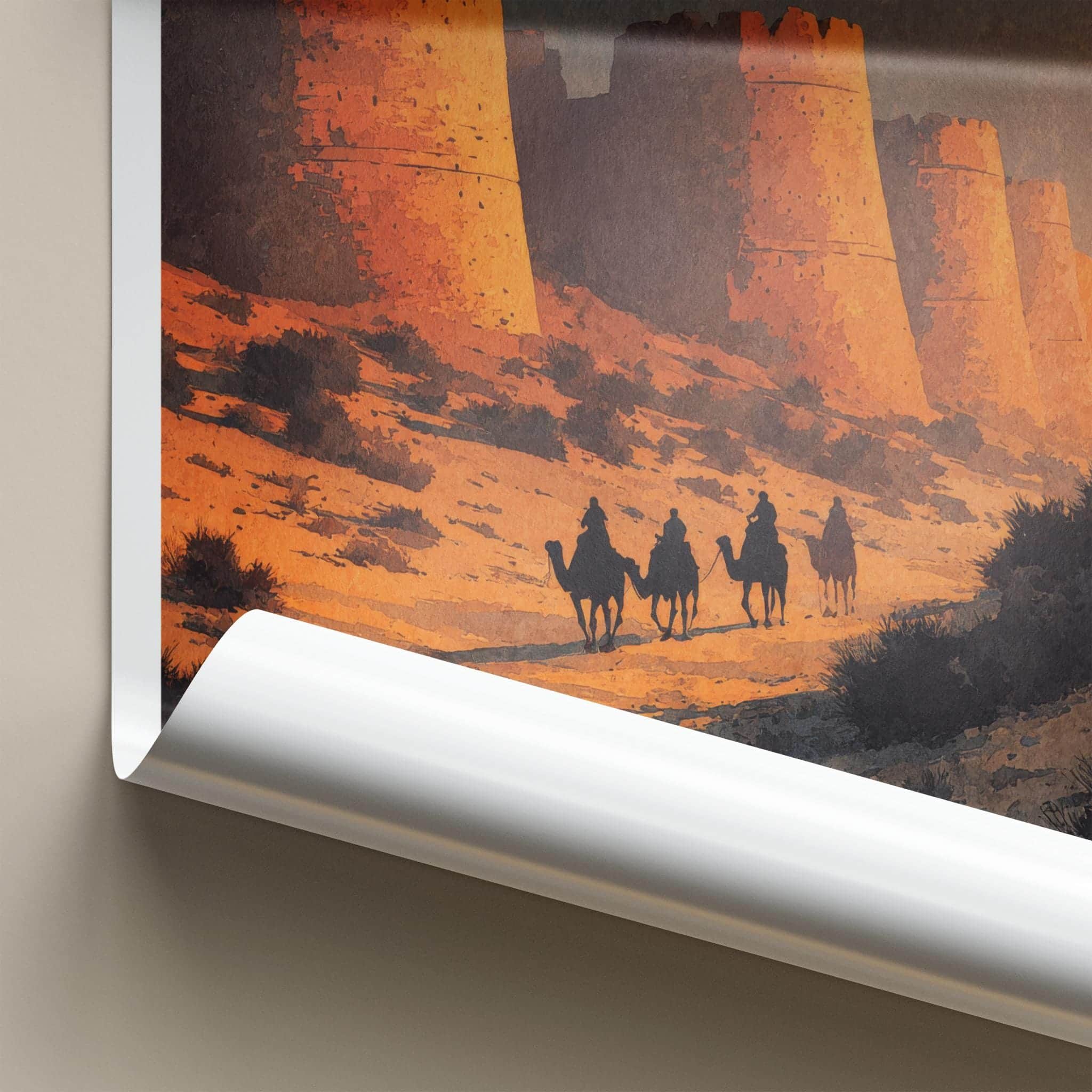 Derawar Fort Poster - Pakistan Travel Art - Desert Camel Caravan Home Decor