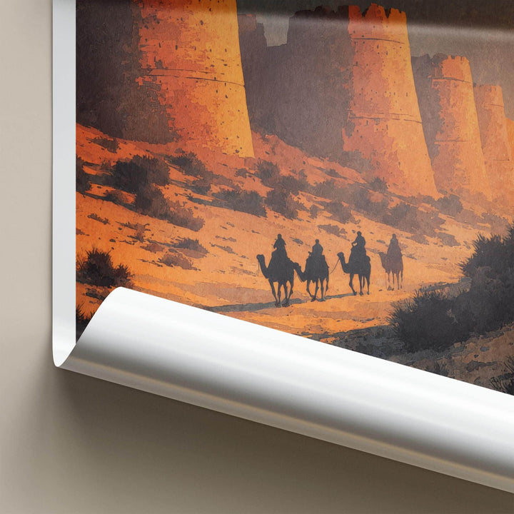 Derawar Fort Poster - Pakistan Travel Art - Desert Camel Caravan Home Decor