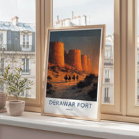 Derawar Fort Poster - Pakistan Travel Art - Desert Camel Caravan Home Decor