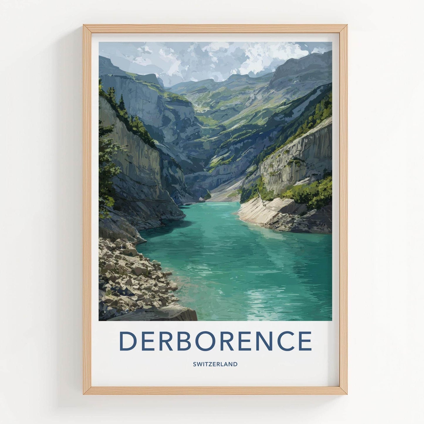 DERBORENCE Poster - Switzerland Scenic Art - Mountainous Valley River Wall Decor