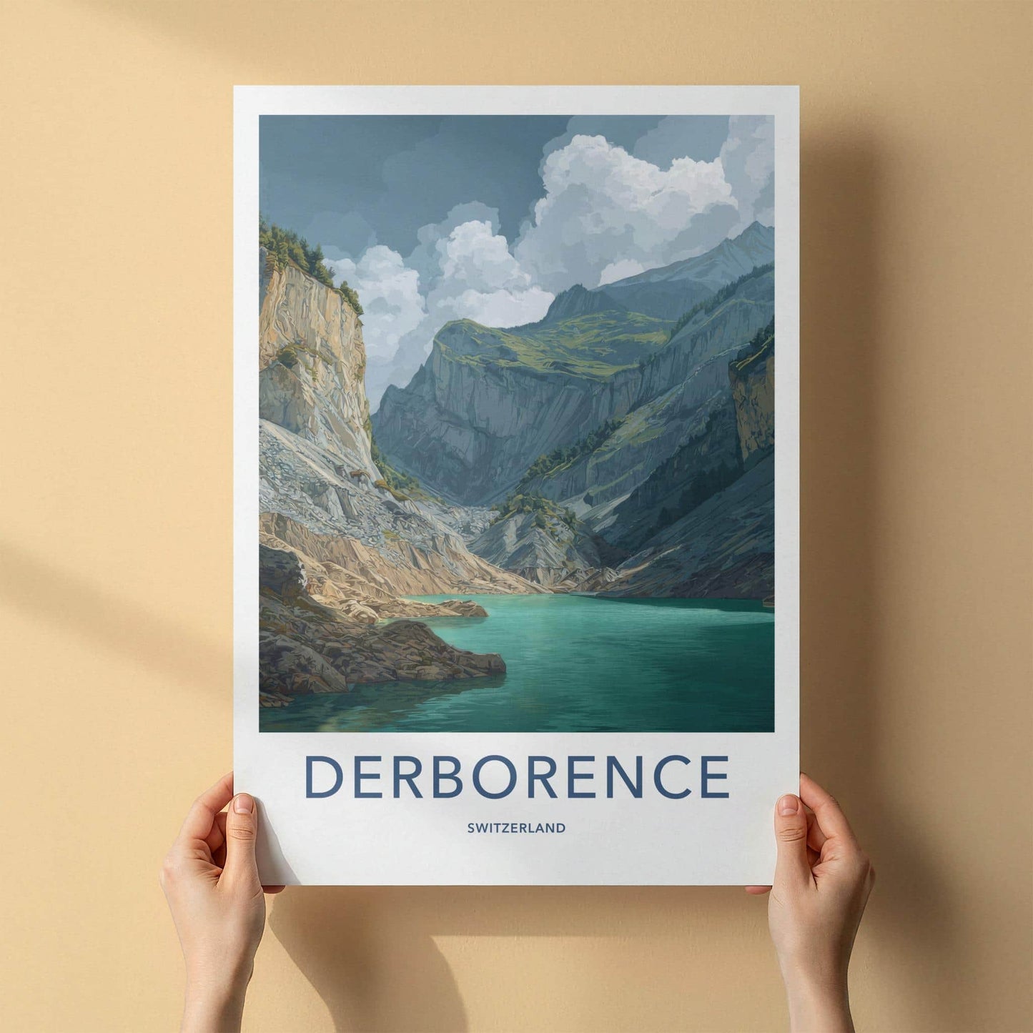 Derborence Poster - Switzerland Scenic Art - Turquoise Lake Cliffs Home Decor