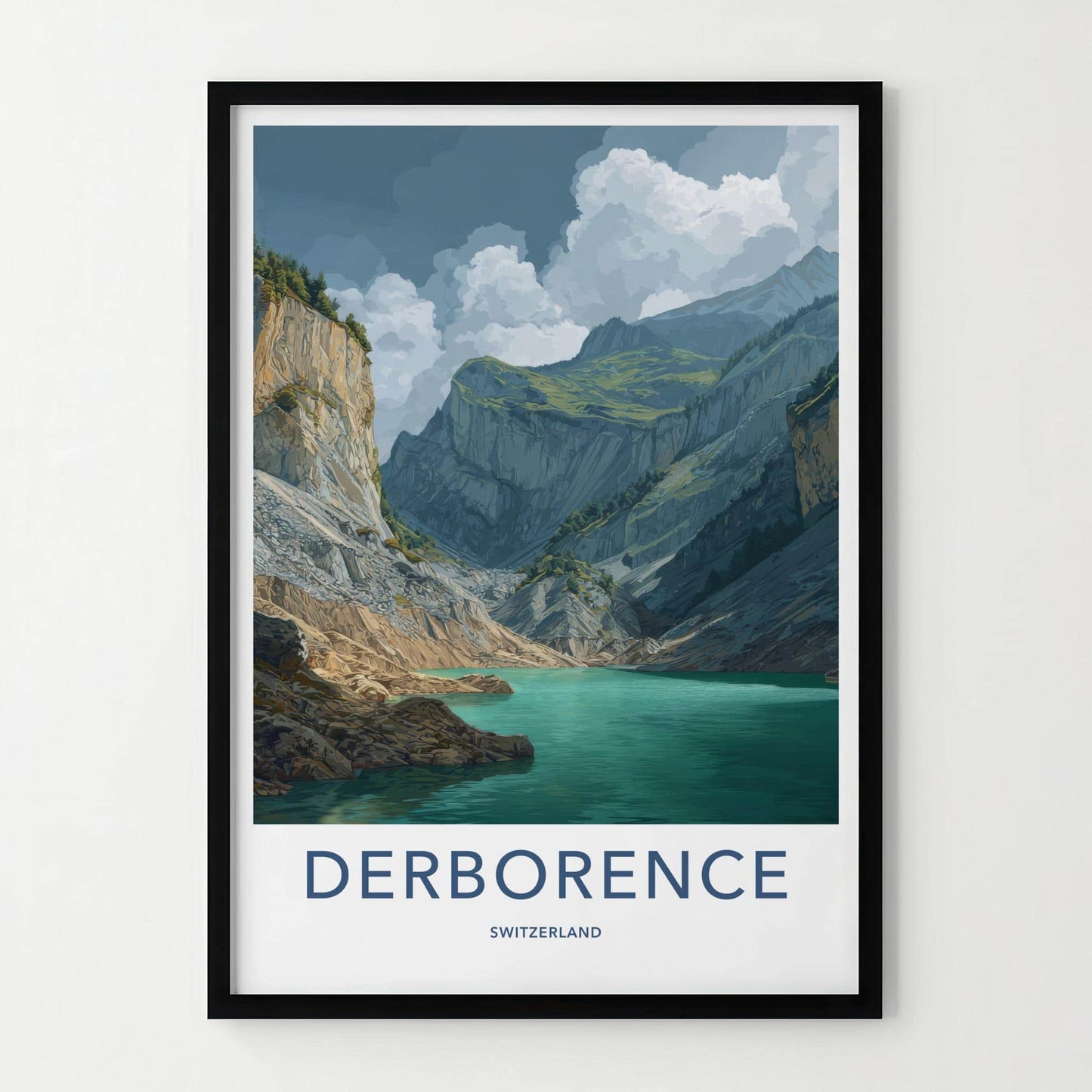 Derborence Poster - Switzerland Scenic Art - Turquoise Lake Cliffs Home Decor