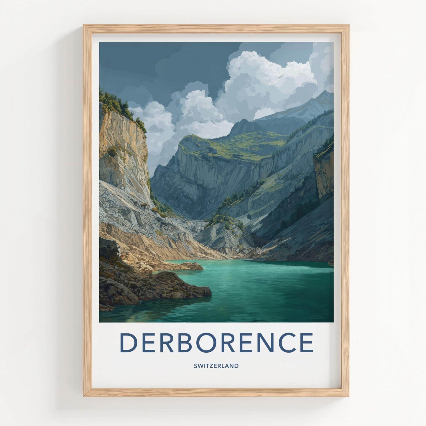 Derborence Poster - Switzerland Scenic Art - Turquoise Lake Cliffs Home Decor