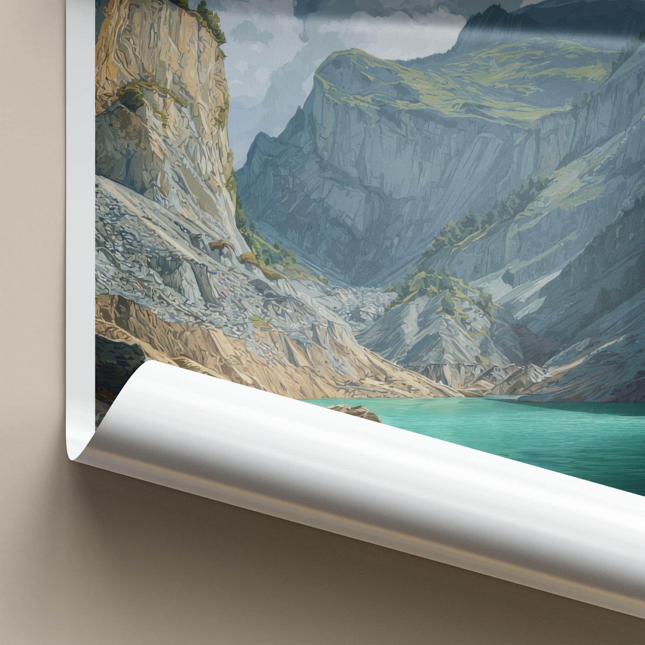 Derborence Poster - Switzerland Scenic Art - Turquoise Lake Cliffs Home Decor