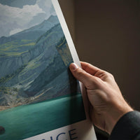 Derborence Poster - Switzerland Scenic Art - Turquoise Lake Cliffs Home Decor