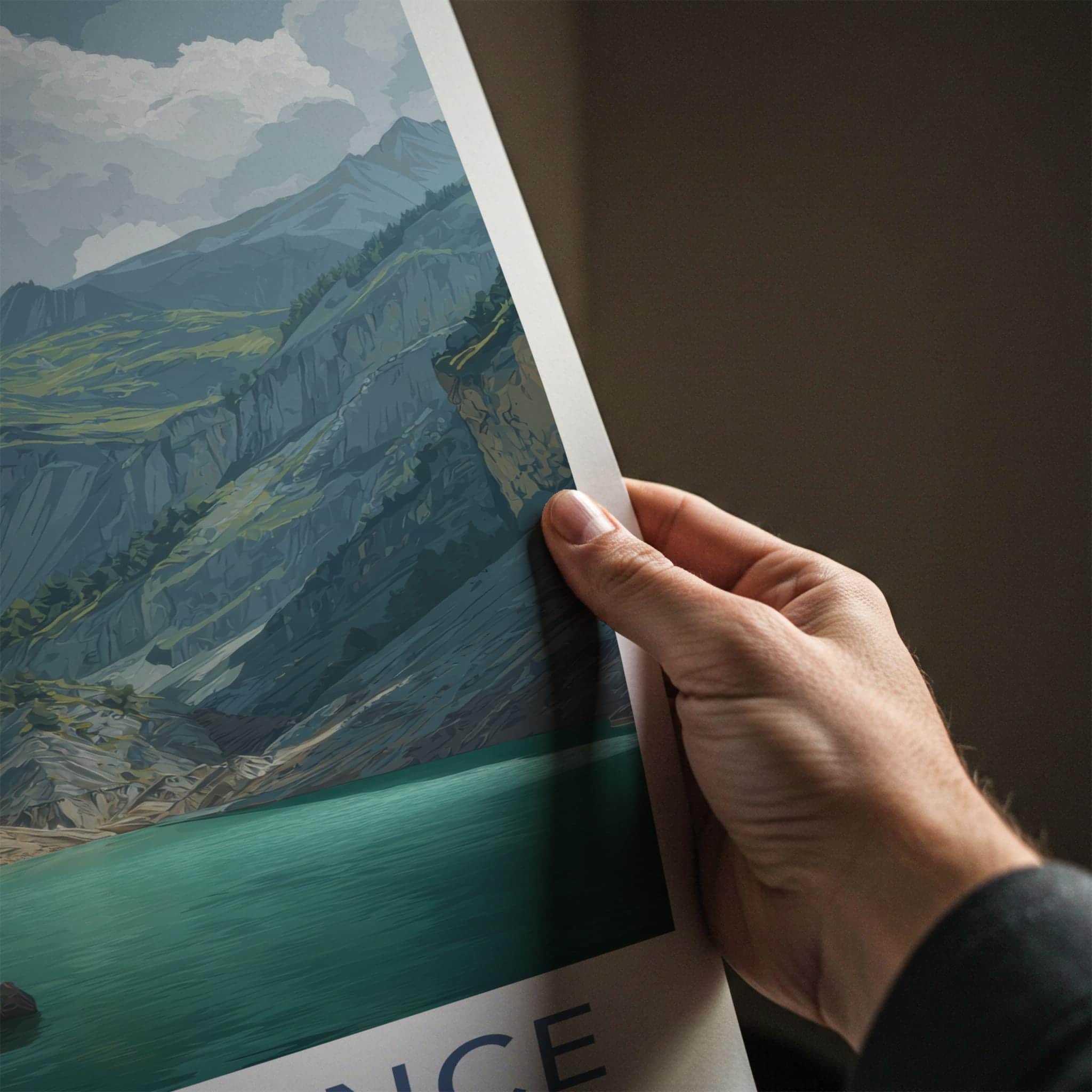 Derborence Poster - Switzerland Scenic Art - Turquoise Lake Cliffs Home Decor