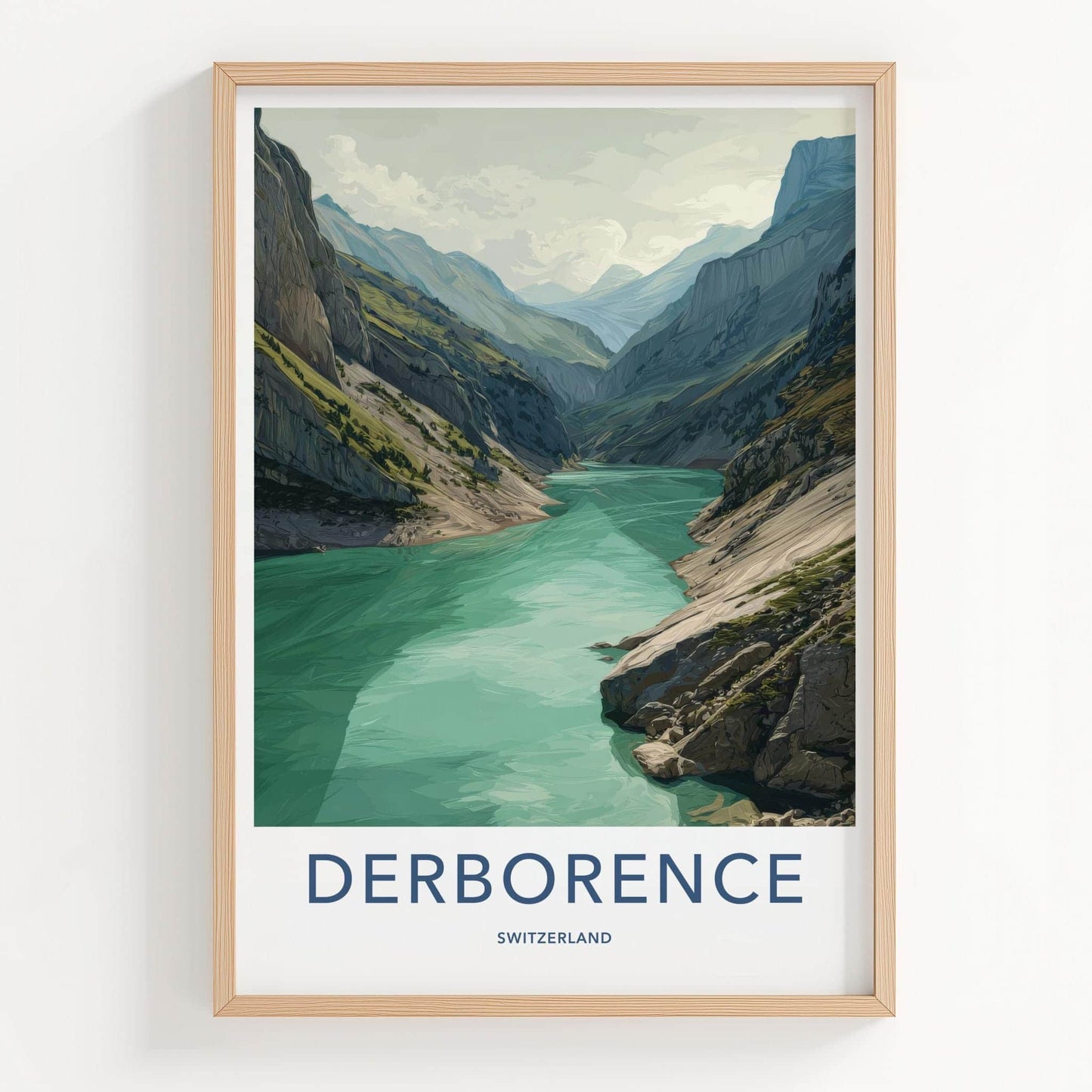 Derborence Poster - Switzerland Travel Art - Turquoise Alpine Gorge Wall Decor