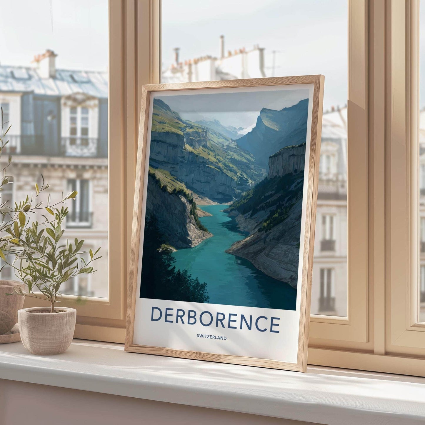 Derborence Poster - Switzerland Travel Art - Turquoise lake valley Wall Decor