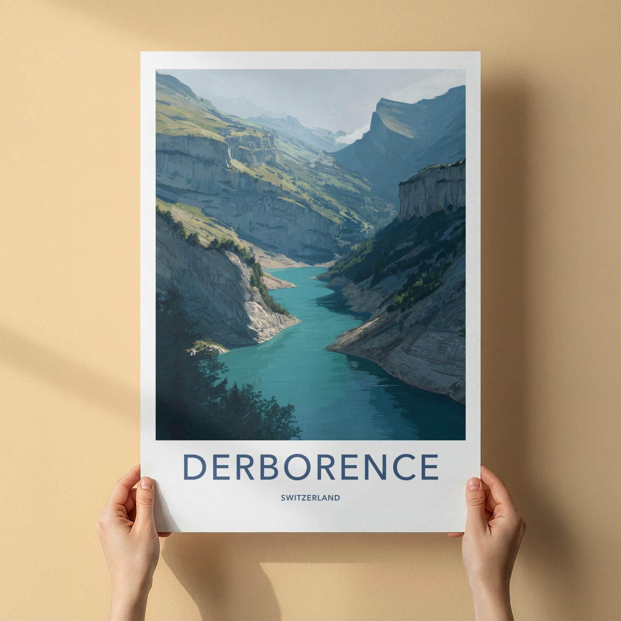 Derborence Poster - Switzerland Travel Art - Turquoise lake valley Wall Decor