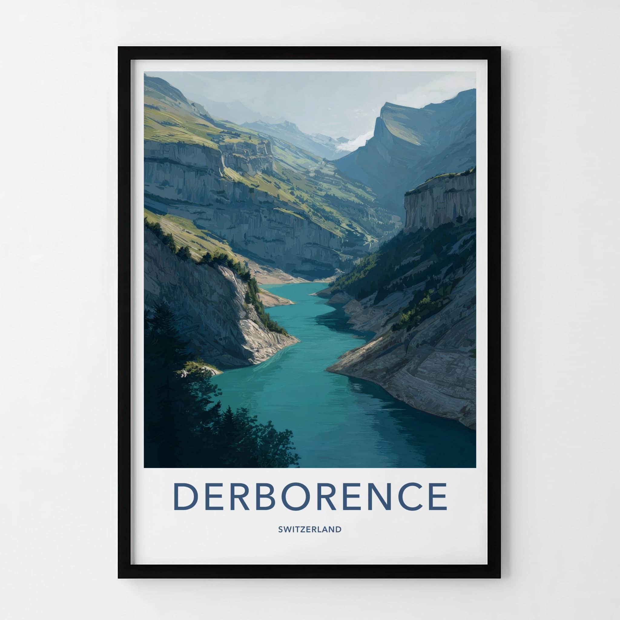 Derborence Poster - Switzerland Travel Art - Turquoise lake valley Wall Decor