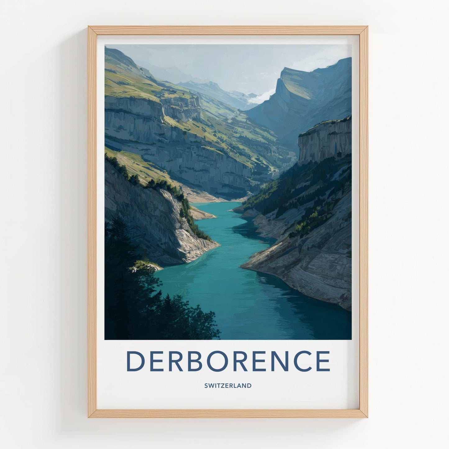 Derborence Poster - Switzerland Travel Art - Turquoise lake valley Wall Decor