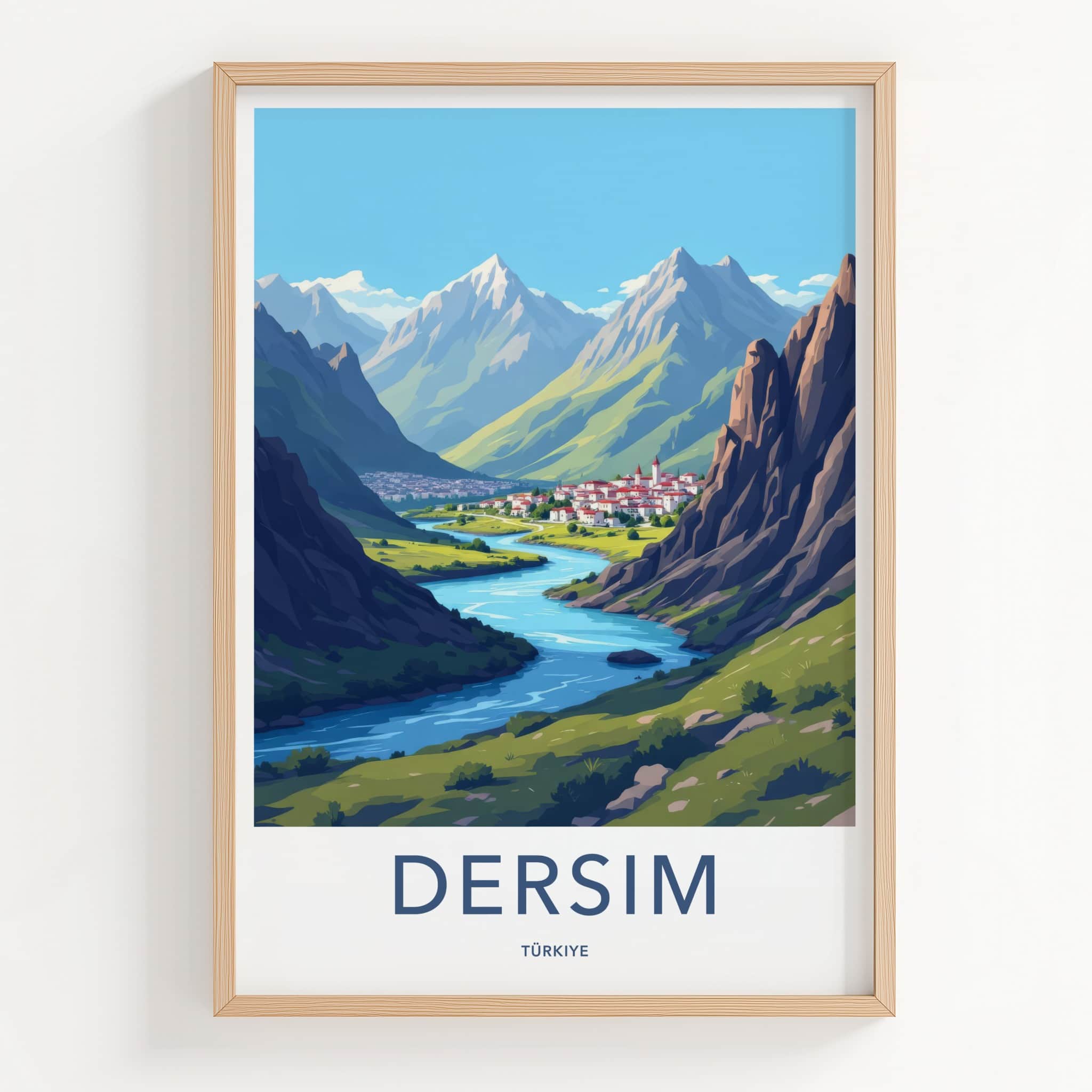 Dersim Poster - Turkiye Travel Art - Mountain River Town Home Decor