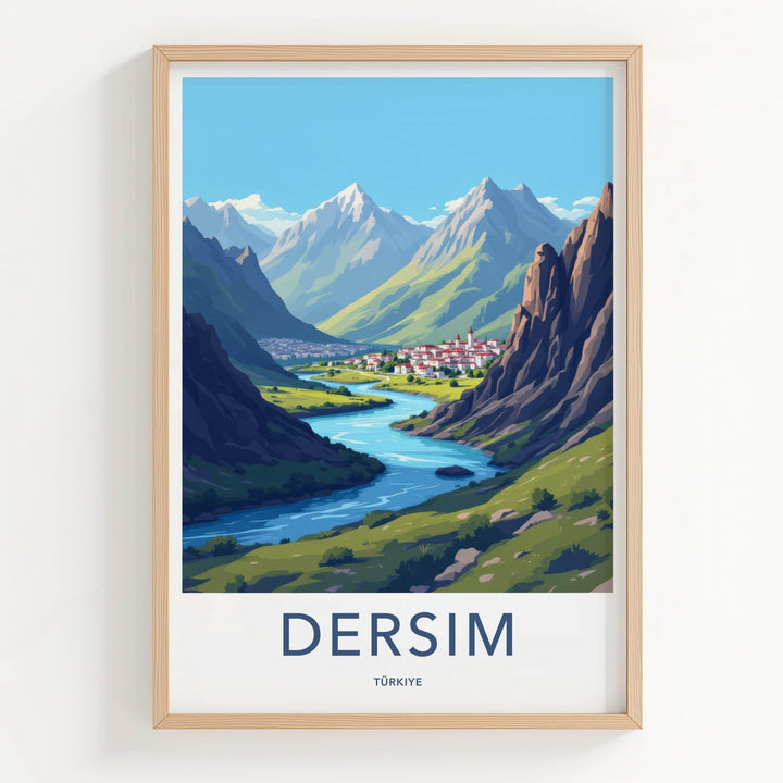 Dersim Poster - Turkiye Travel Art - Mountain River Town Home Decor