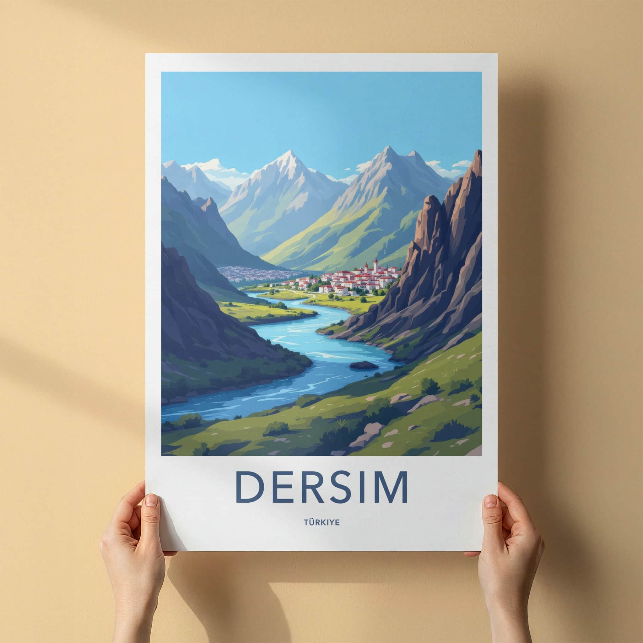 Dersim Poster - Turkiye Travel Art - Mountain River Town Home Decor