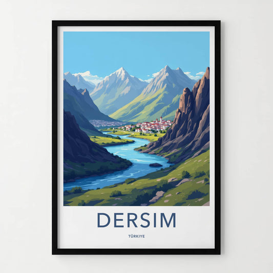 Dersim Poster - Turkiye Travel Art - Mountain River Town Home Decor