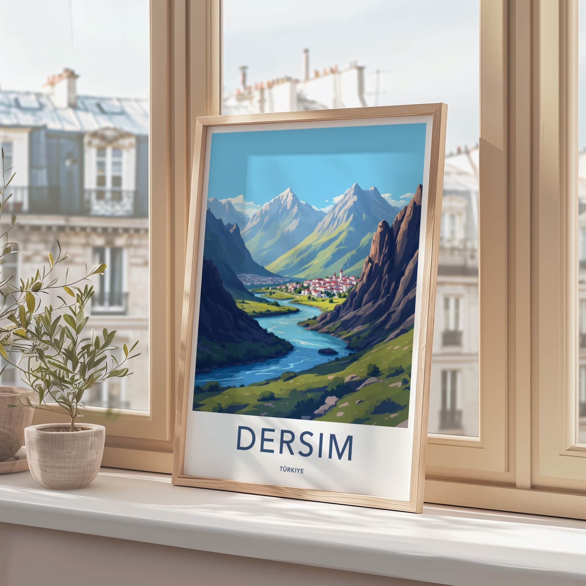 Dersim Poster - Turkiye Travel Art - Mountain River Town Home Decor