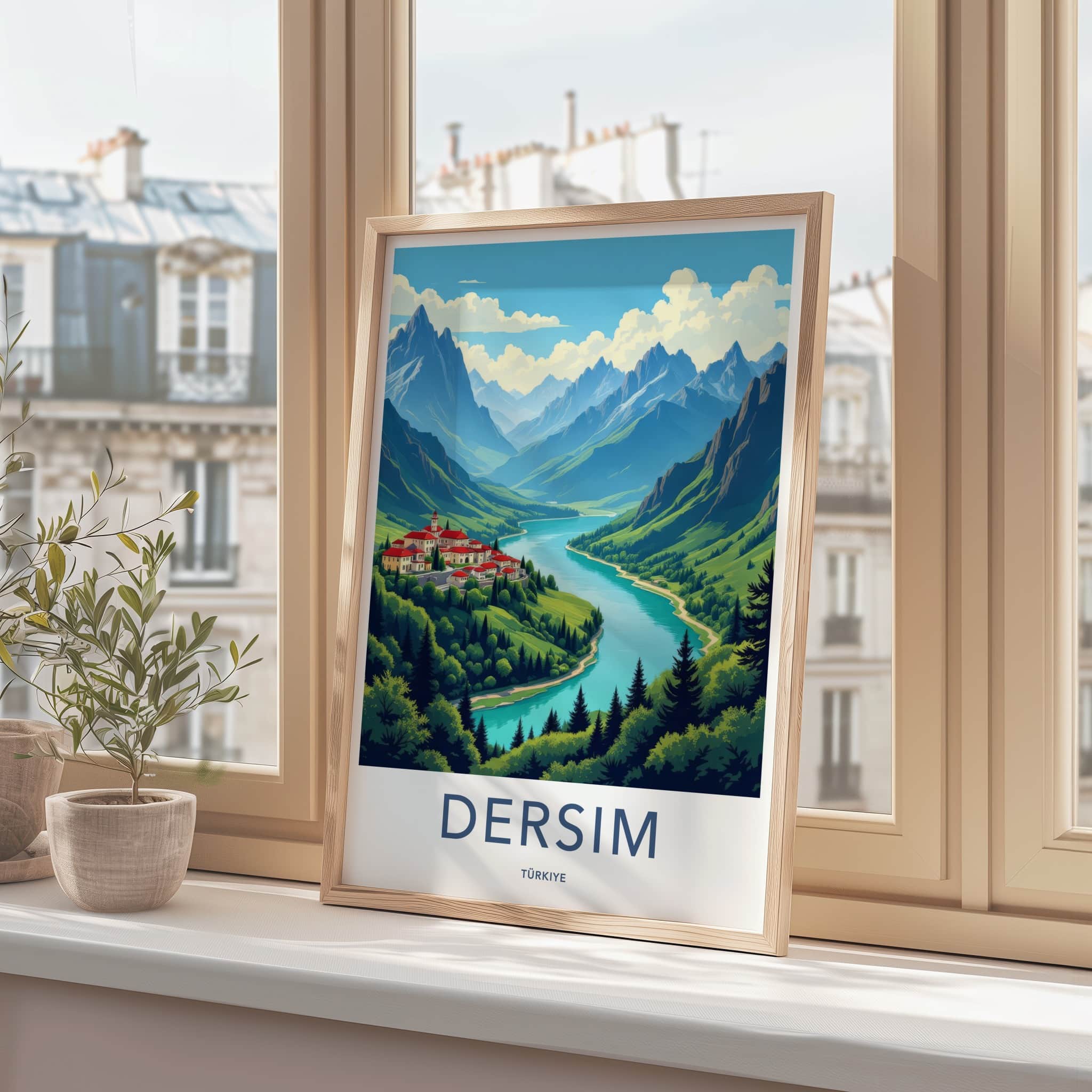 Dersim Poster - Turkiye Travel Art - Mountain River Village Home Decor