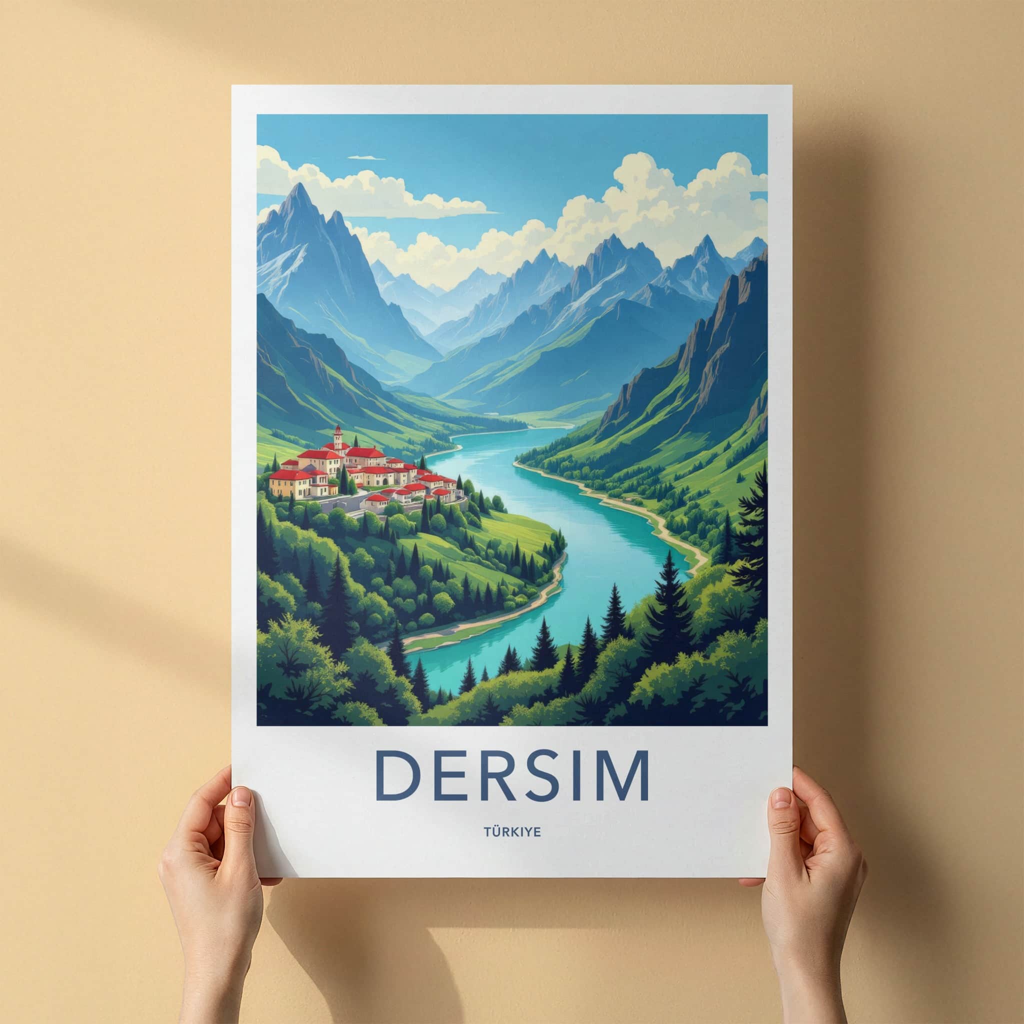 Dersim Poster - Turkiye Travel Art - Mountain River Village Home Decor