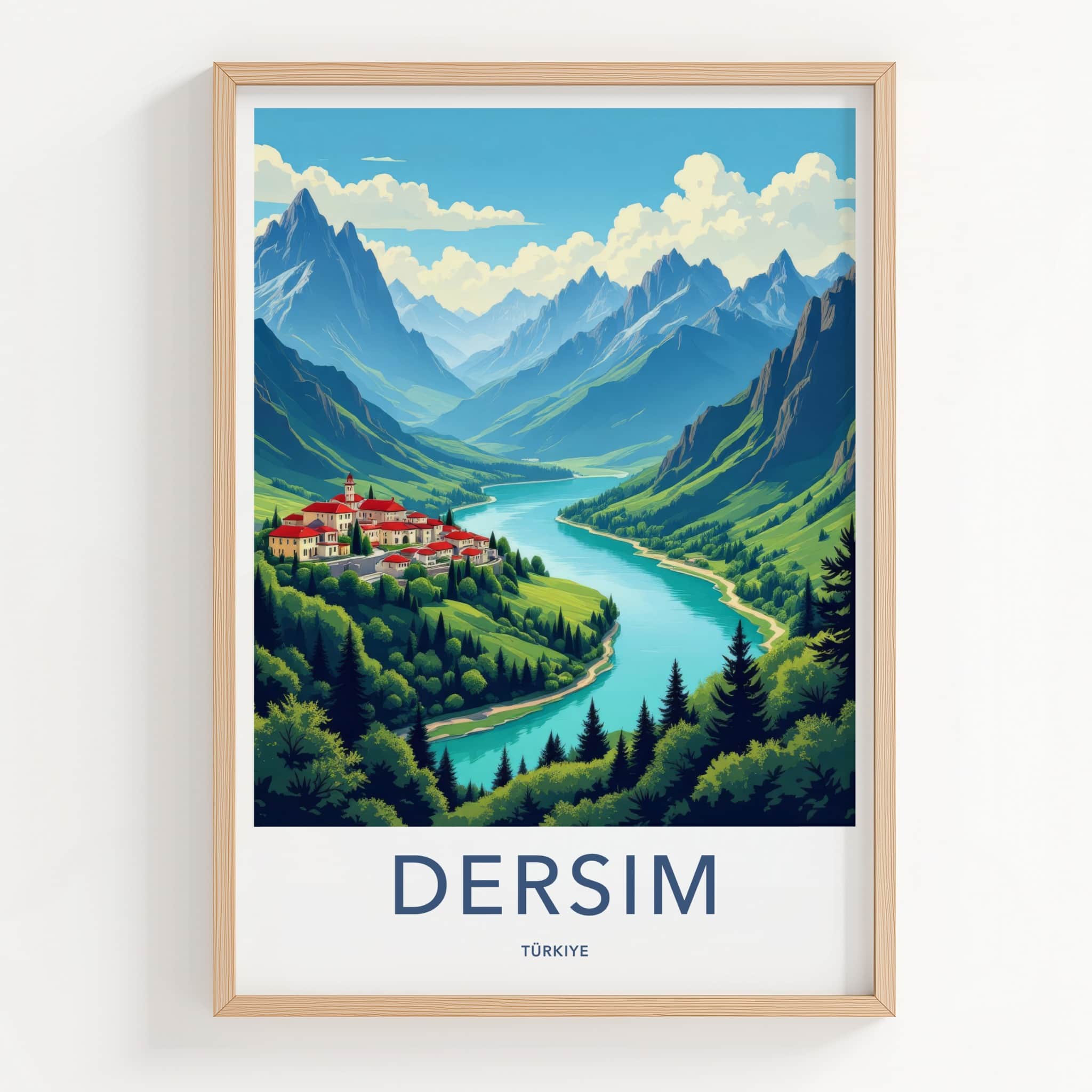 Dersim Poster - Turkiye Travel Art - Mountain River Village Home Decor