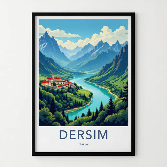 Dersim Poster - Turkiye Travel Art - Mountain River Village Home Decor