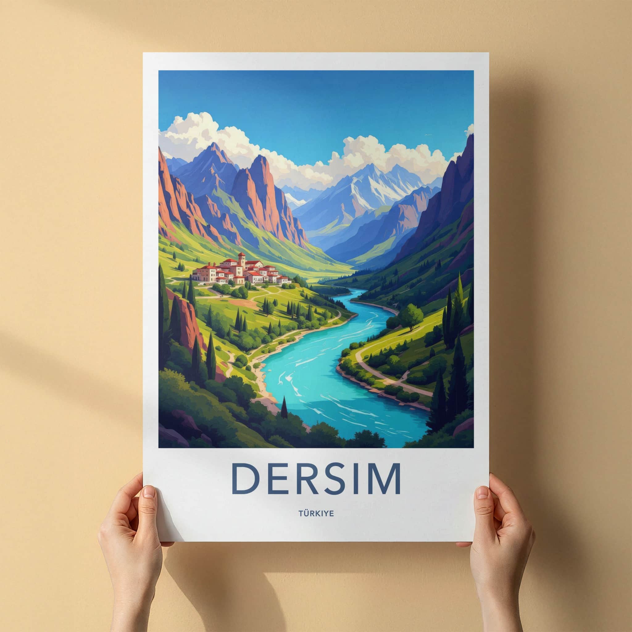 Dersim Poster - Turkiye Travel Art - Village River Mountains Home Decor