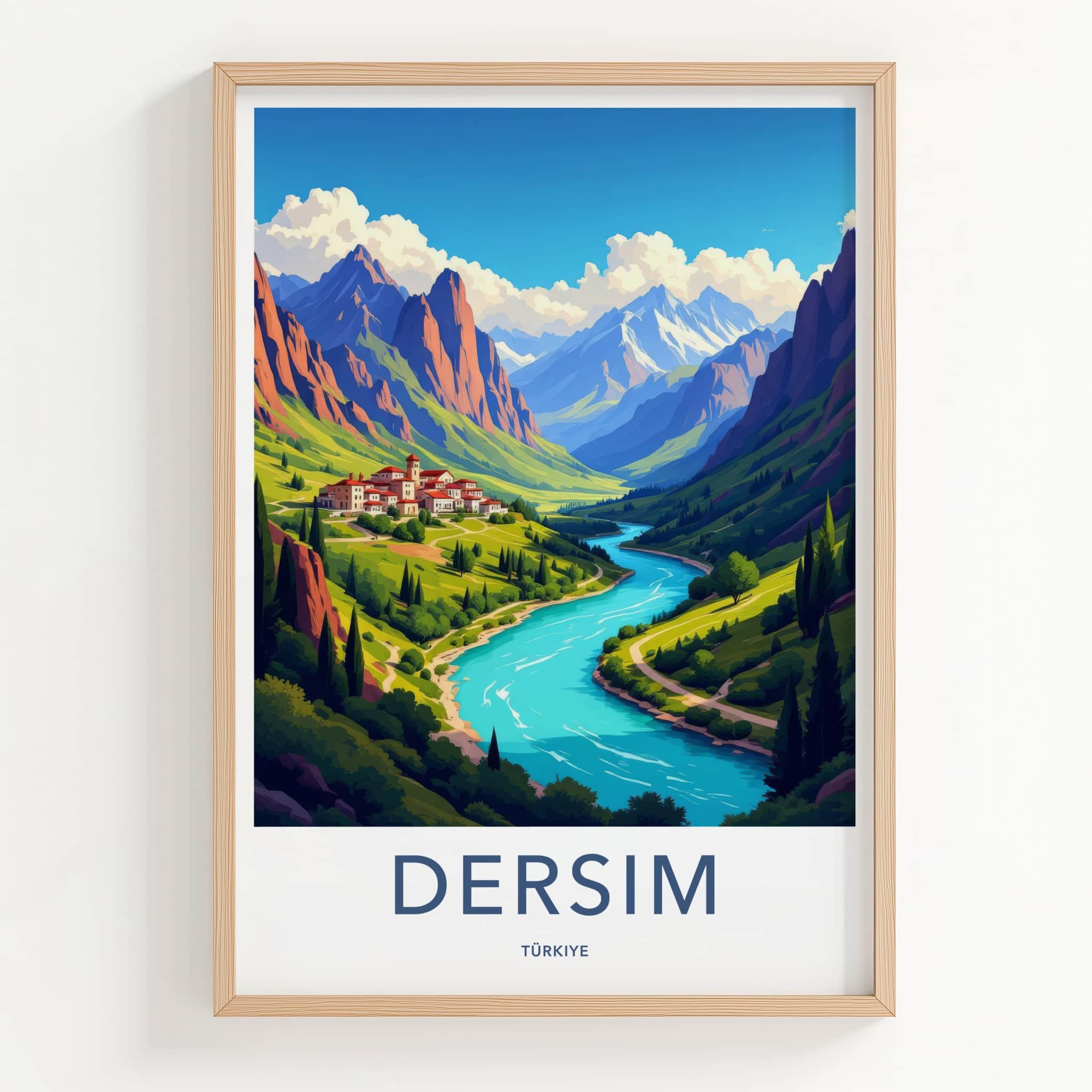 Dersim Poster - Turkiye Travel Art - Village River Mountains Home Decor