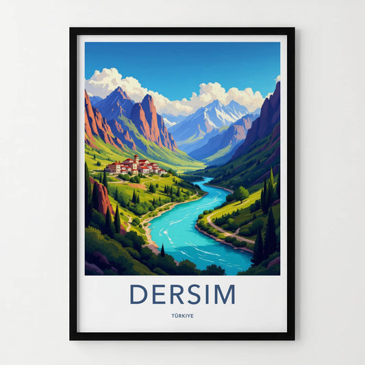 Dersim Poster - Turkiye Travel Art - Village River Mountains Home Decor