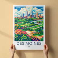Des Moines Poster - Iowa Travel Art - Colorful Riverfront Park Home Decor