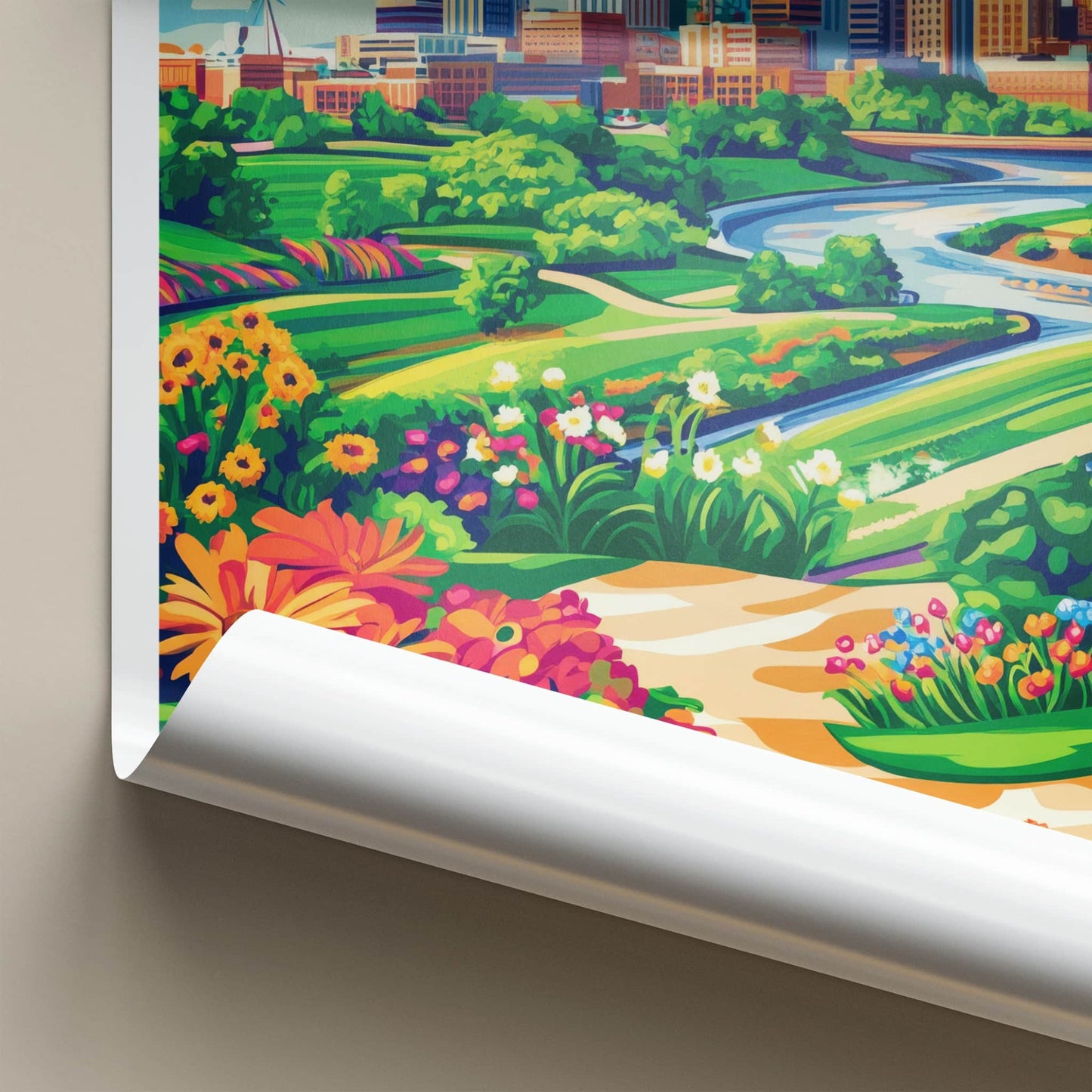 Des Moines Poster - Iowa Travel Art - Colorful Riverfront Park Home Decor