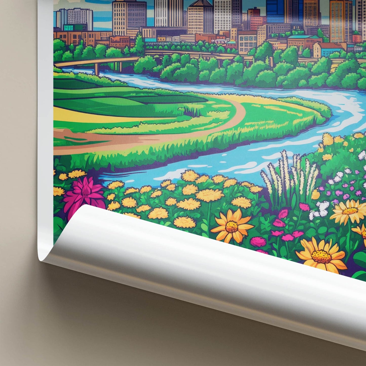Des Moines Poster - Iowa Travel Print - River City Flowers Framed Decor