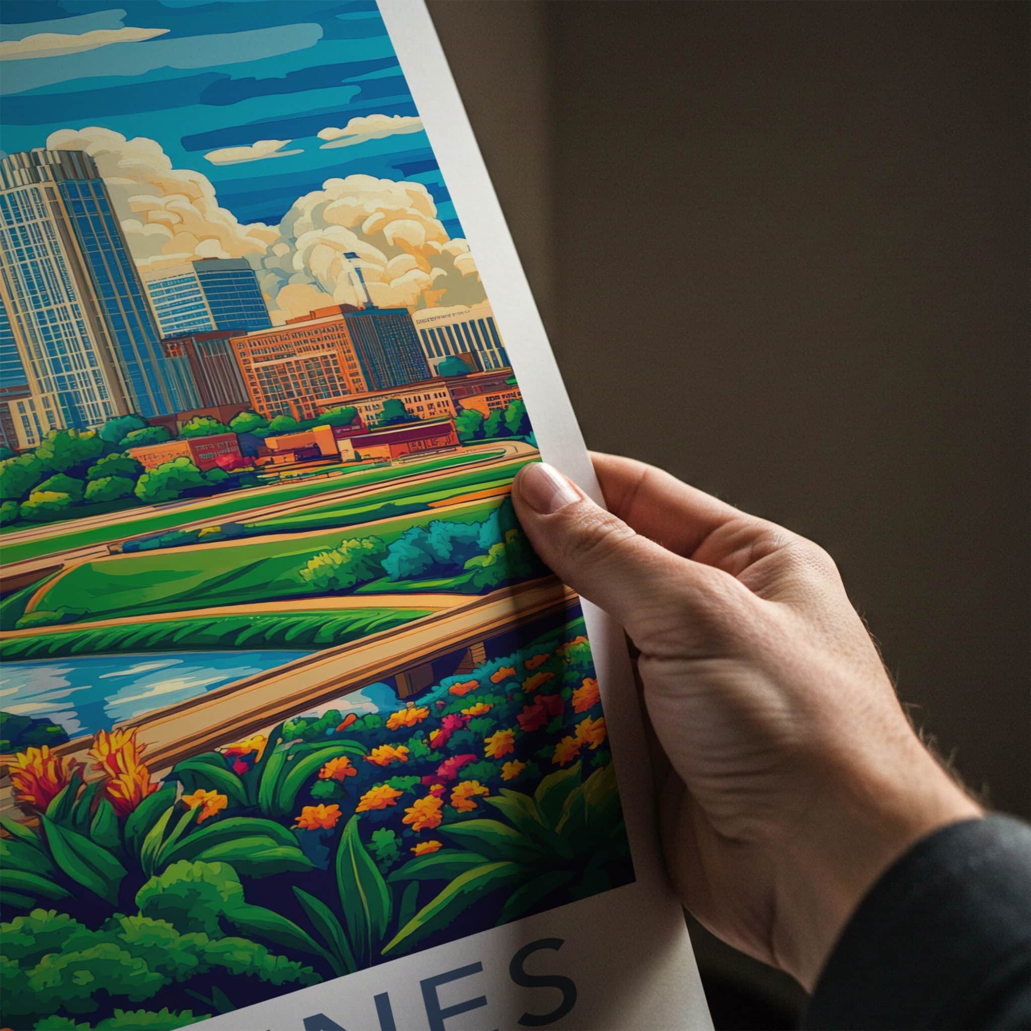 Des Moines Poster - Iowa Wall Art - Vibrant Cityscape River Home Decor