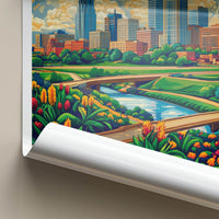 Des Moines Poster - Iowa Wall Art - Vibrant Cityscape River Home Decor