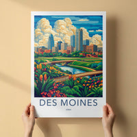 Des Moines Poster - Iowa Wall Art - Vibrant Cityscape River Home Decor