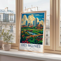 Des Moines Poster - Iowa Wall Art - Vibrant Cityscape River Home Decor