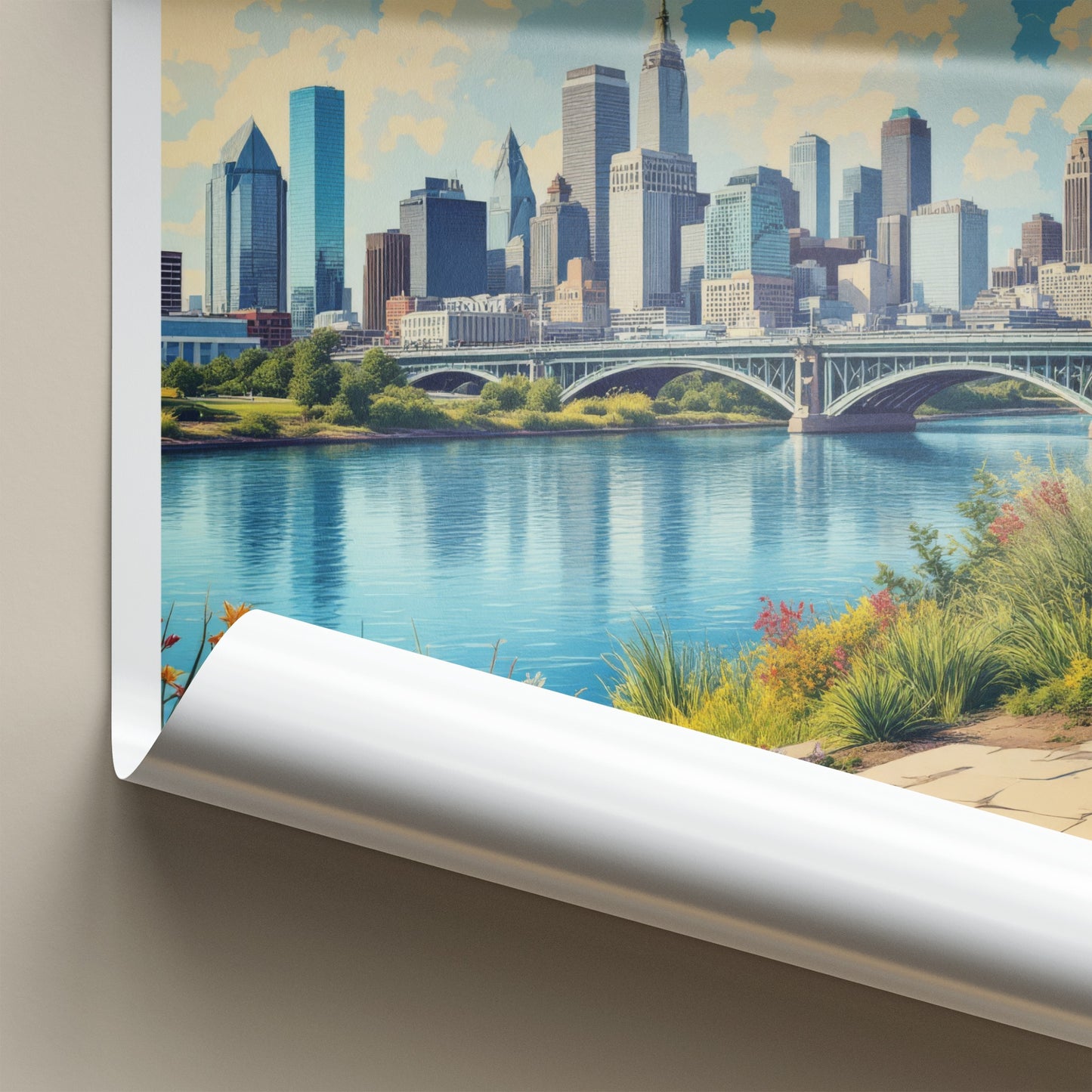 Detroit Poster - Michigan Travel Art - Cityscape River Bridge Home Decor