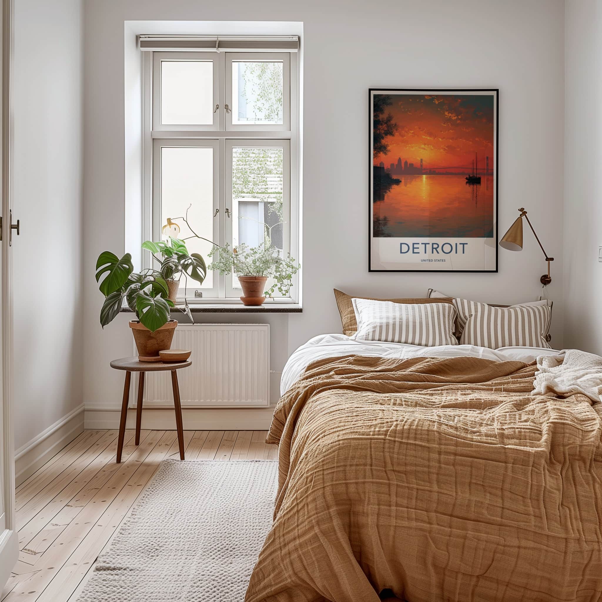 Detroit Poster - Michigan Travel Art - Fiery Sunset Sailboat Home Decor