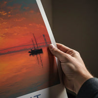 Detroit Poster - Michigan Travel Art - Fiery Sunset Sailboat Home Decor