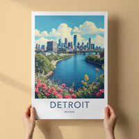 Detroit Poster - Michigan Travel Art - River City Skyline Home Decor