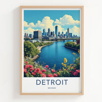 Detroit Poster - Michigan Travel Art - River City Skyline Home Decor