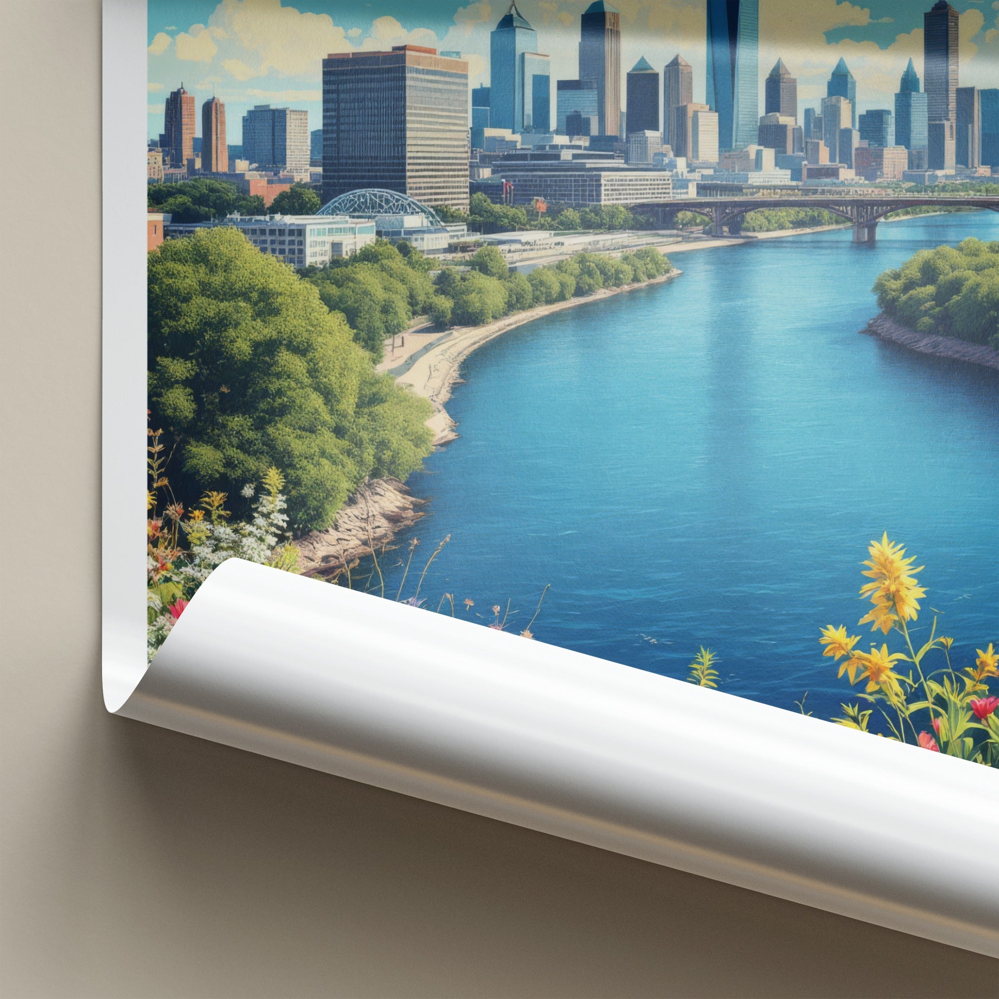 Detroit Poster - Michigan Travel Art - River City Skyline Home Decor