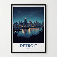 Detroit Poster - Michigan Travel Art - Starry Night Reflections Home Decor