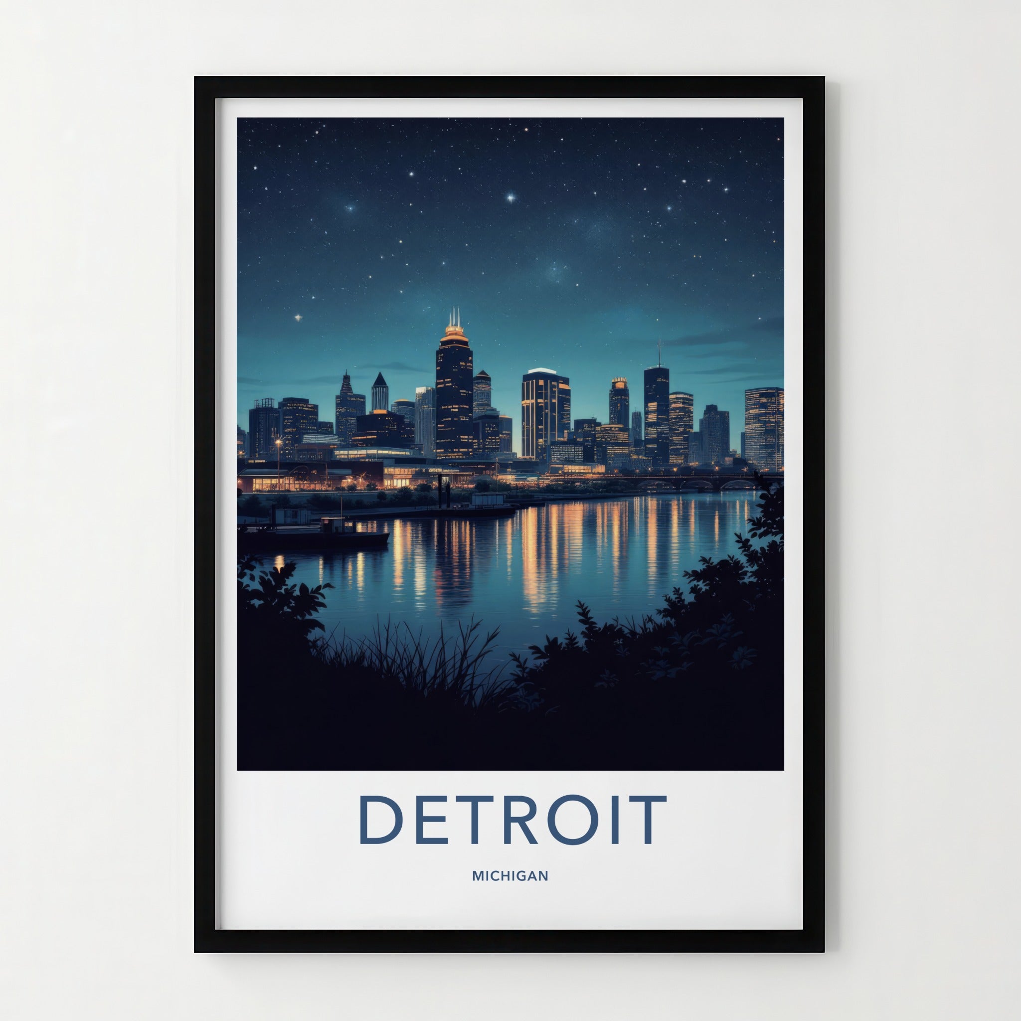 Detroit Poster - Michigan Travel Art - Starry Night Reflections Home Decor